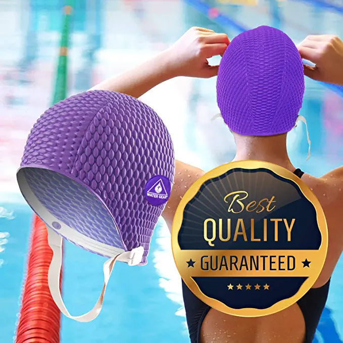 Water Gear Natural Rubber Bubble Swim Cap With Strap - Purple