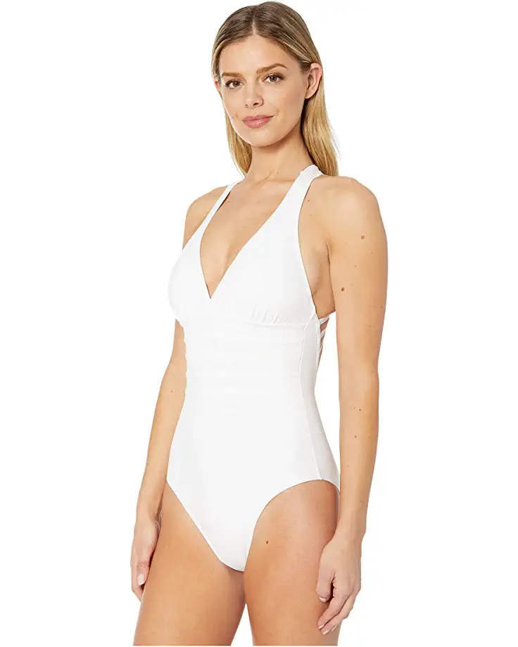 La Blanca Island Goddess Cross Back Mio One Piece Swimsuit - White - FINAL SALE