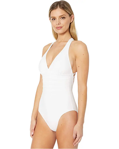 La Blanca Island Goddess Cross Back Mio One Piece Swimsuit - White - FINAL SALE