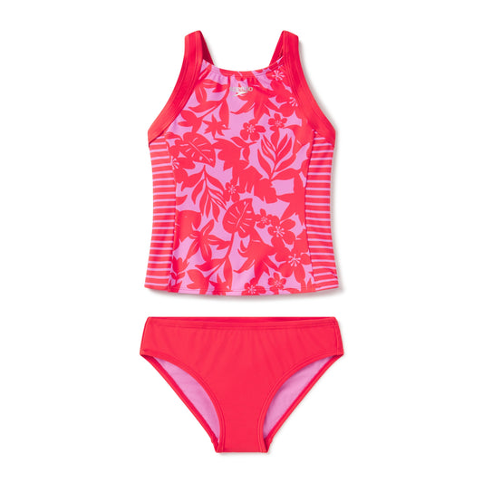 Speedo Girls Print Blocked Tankini Set - Bittersweet - FINAL SALE