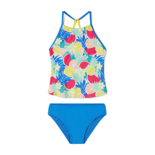 Speedo Girls Print High Neck Tankini Set - Supersonic