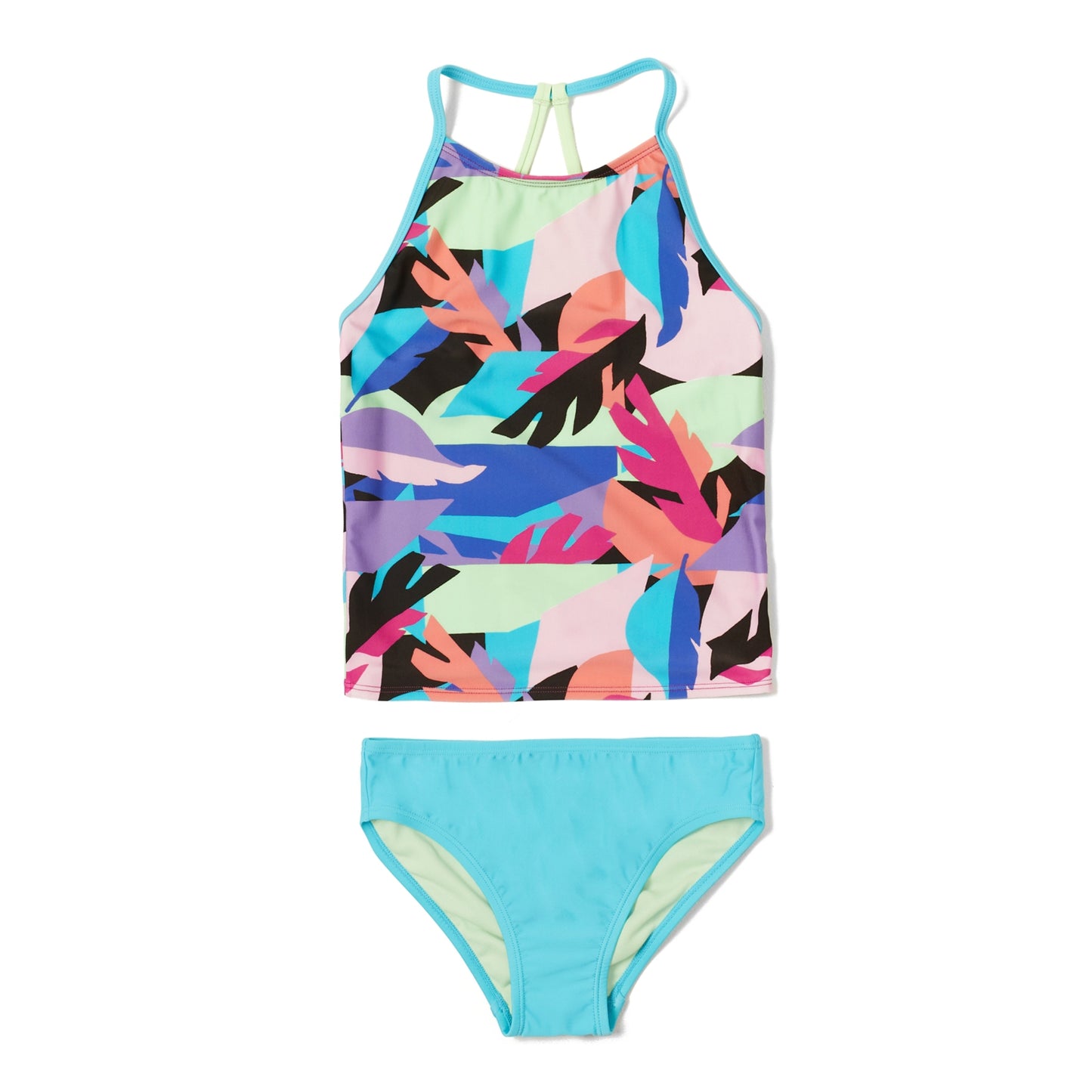 Speedo Girls Print High Neck Tankini Set - Blue Atoll