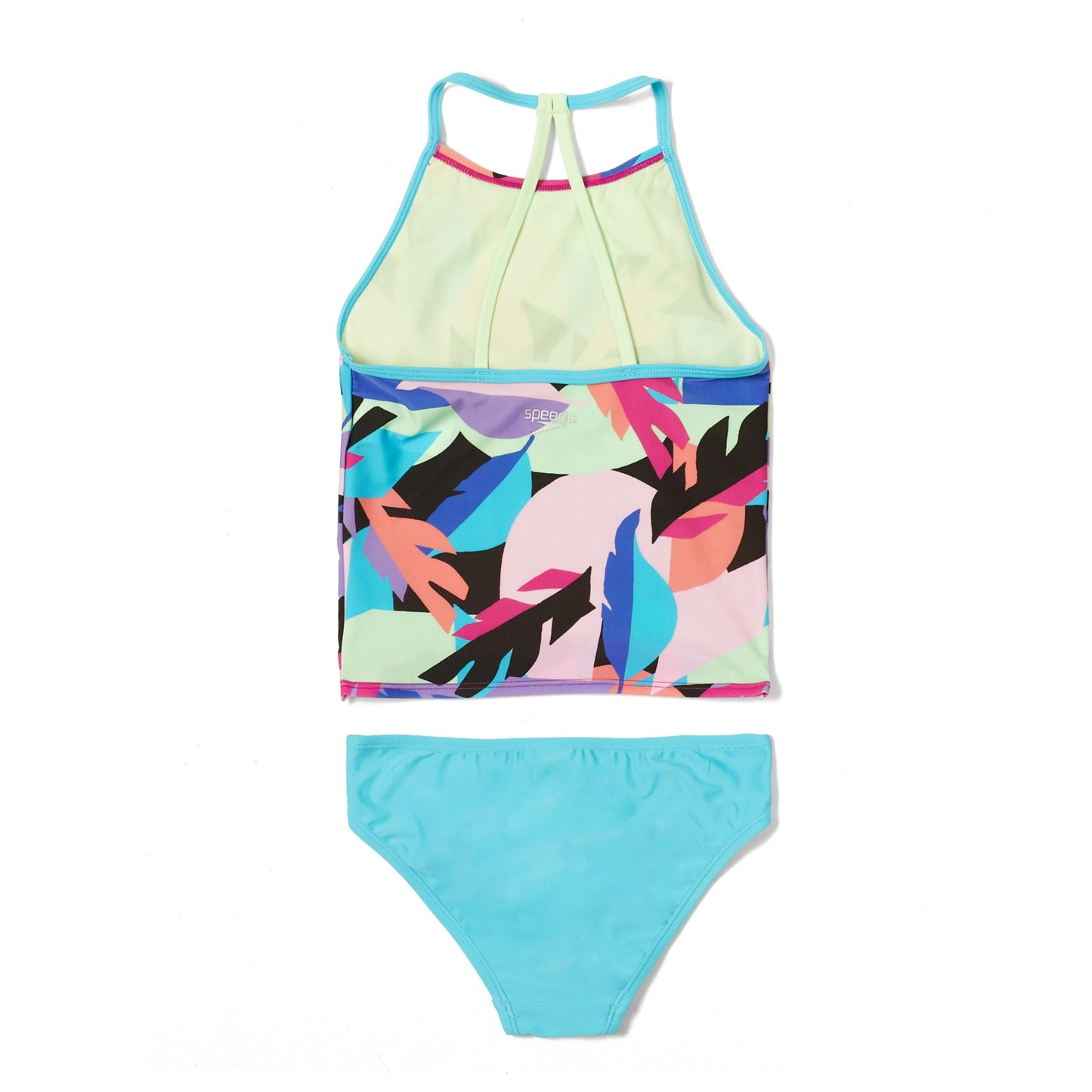 Speedo Girls Print High Neck Tankini Set - Blue Atoll