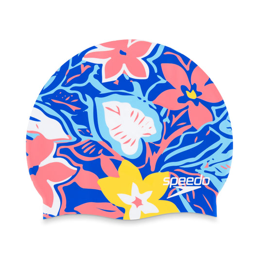 Speedo Elastomeric Printed Silicone Swim Cap - Pastel Jungle