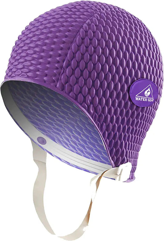 Water Gear Natural Rubber Bubble Swim Cap With Strap - Purple