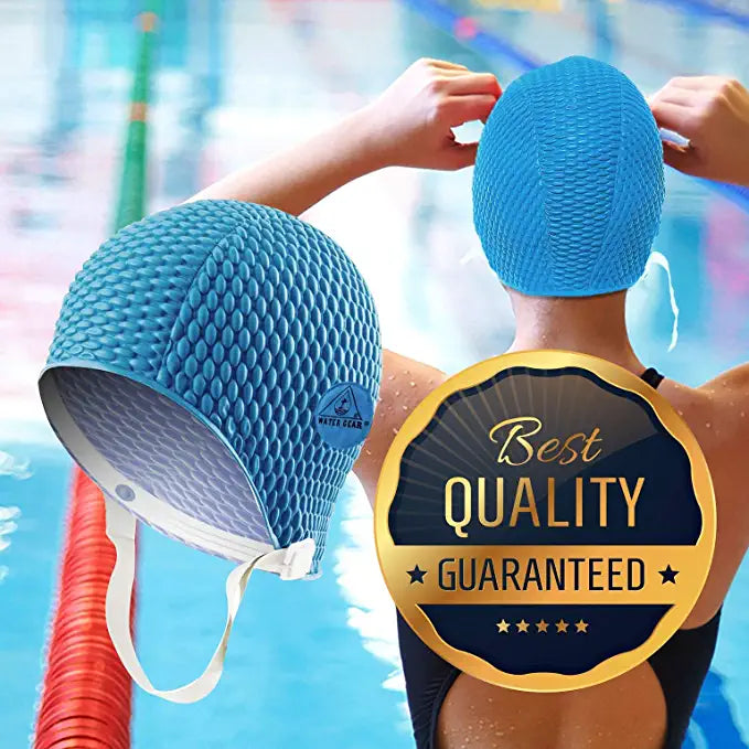 Water Gear Natural Rubber Swim Bubble Cap Blue Medium