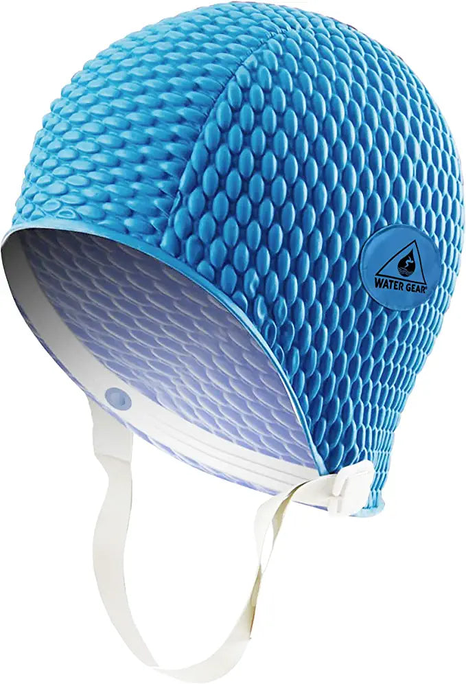 Water Gear Natural Rubber Bubble Swim Cap With Strap - Blue