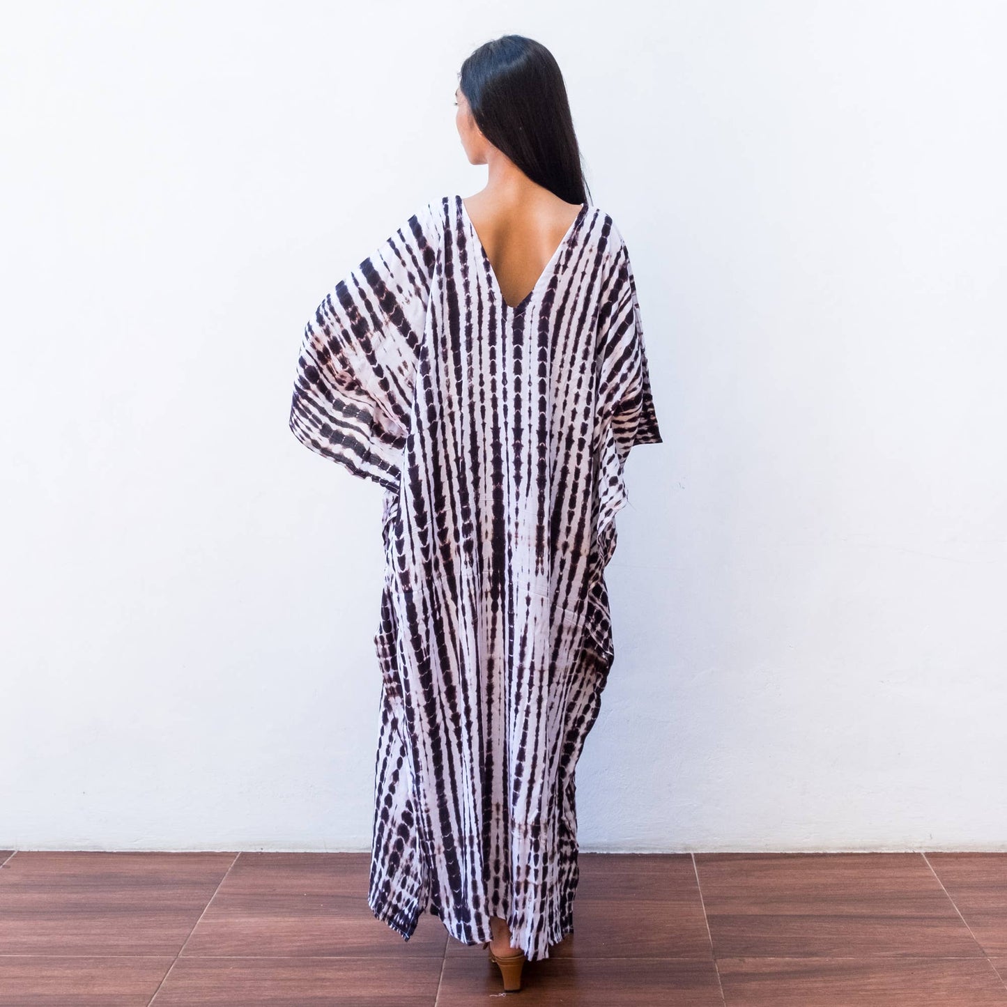 Bali Harvest Tie Dye Kaftan Dress - White Stripe FINAL SALE