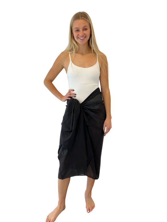 One World Lightweight Cotton Sarong Coverup - Black - FINAL SALE