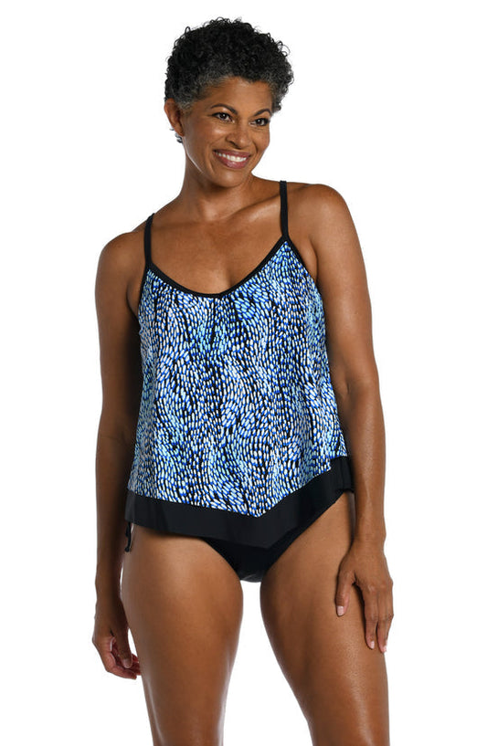 Maxine of Hollywood Plus Size Flutter Hem Tankini Top - Tidal Wave - FINAL SALE