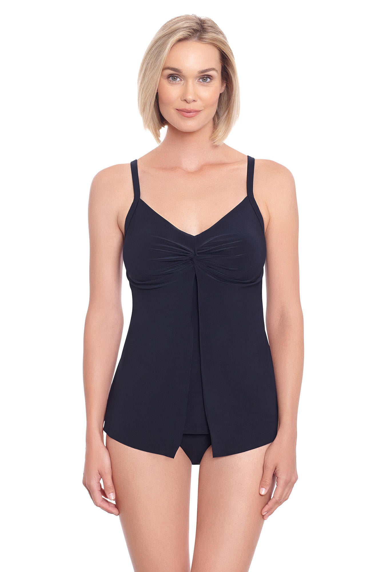 Penbrooke Women's Solid Knot Flyaway Tankini Top - Black - FINAL SALE!