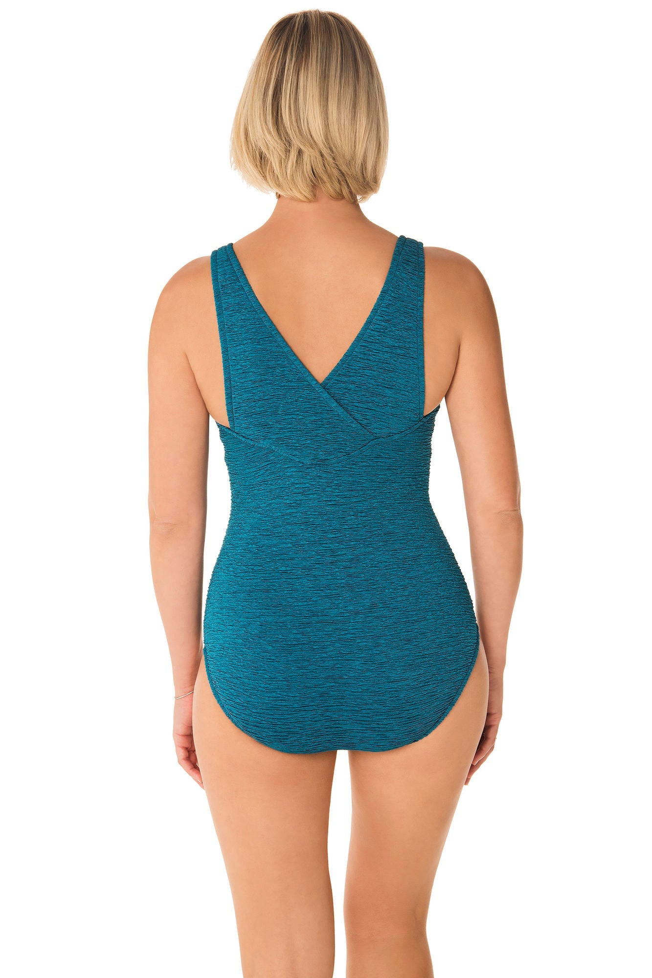Penbrooke Women's Krinkle Chlorine Resistant High Neck One Piece Swimsuit  at