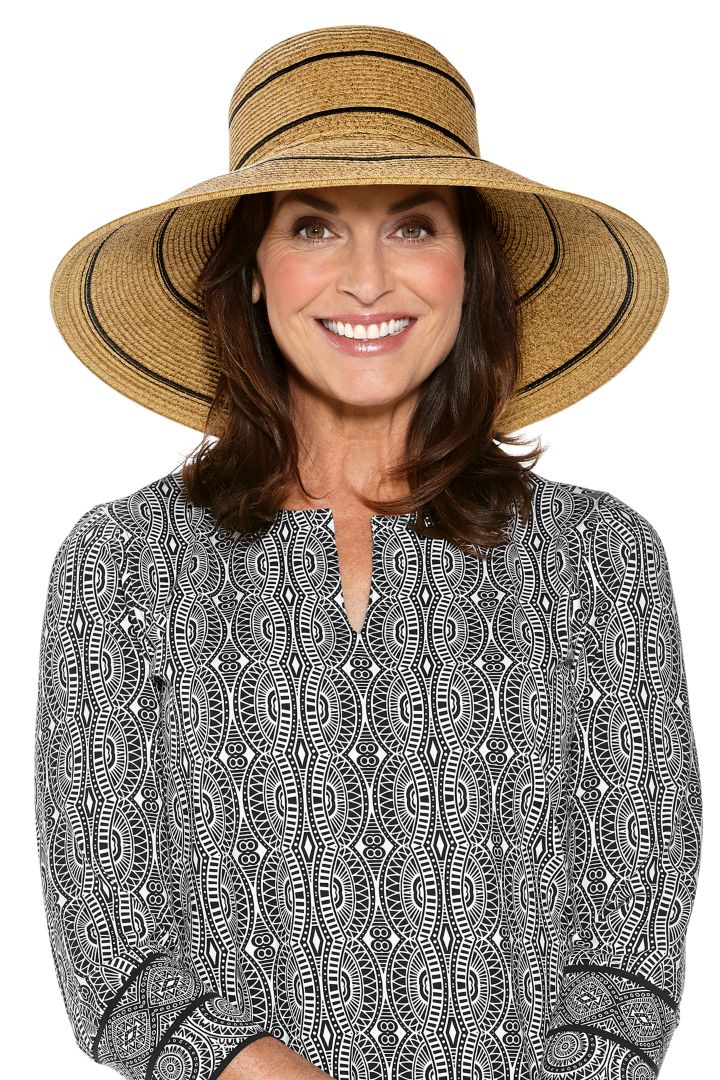 Coolibar Aubrey Straw Hat UPF 50+ - Natural Wide Stripe