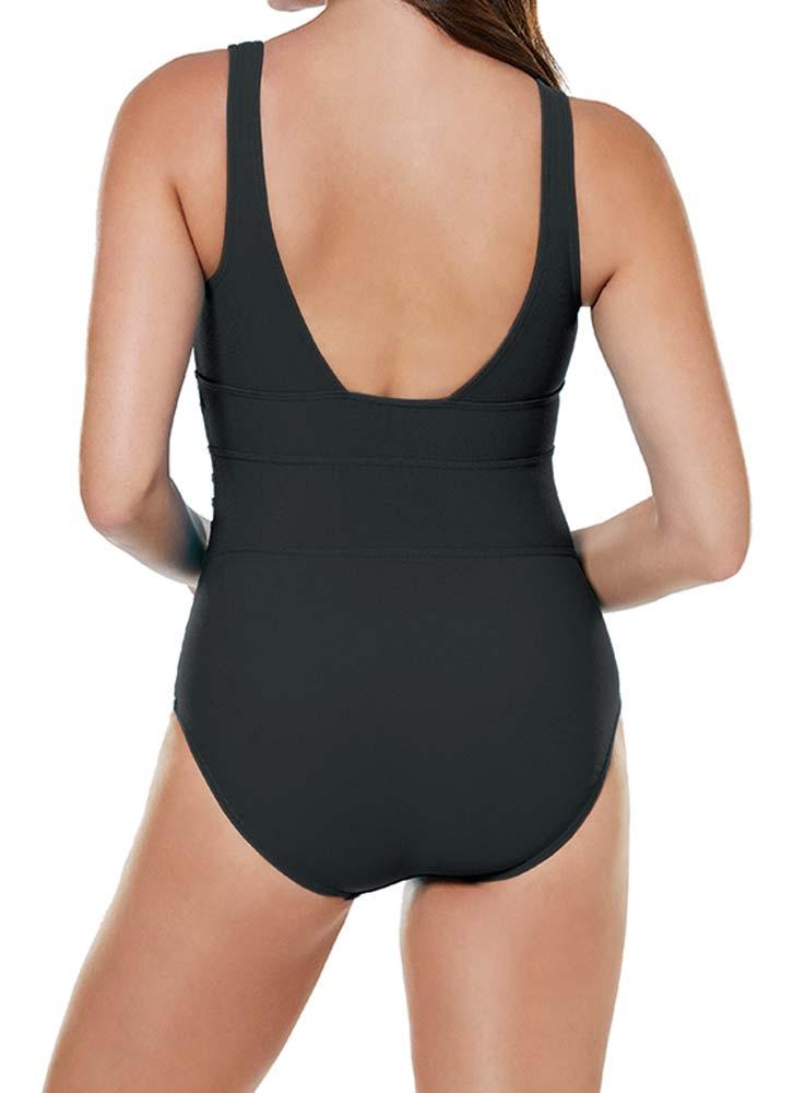 Miraclesuit Square Neck Bandit Tummy Control One Piece Swimsuit Black