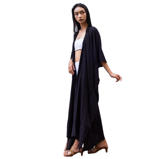 Bali Harvest Rayon Kimono Cover Up - Black FINAL SALE