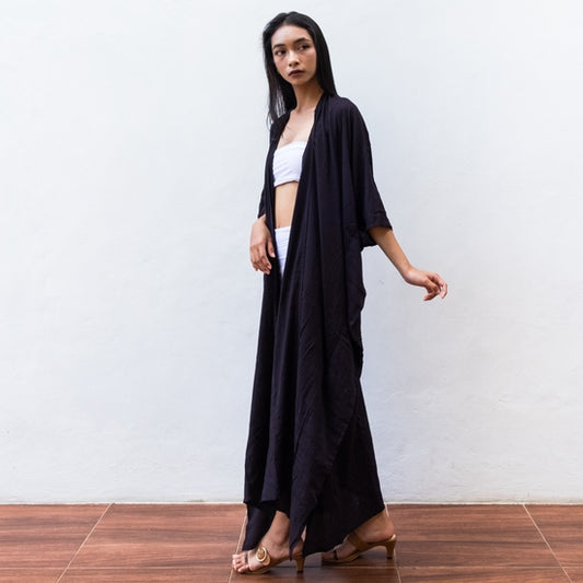 Bali Harvest Rayon Kimono Cover Up - Black FINAL SALE