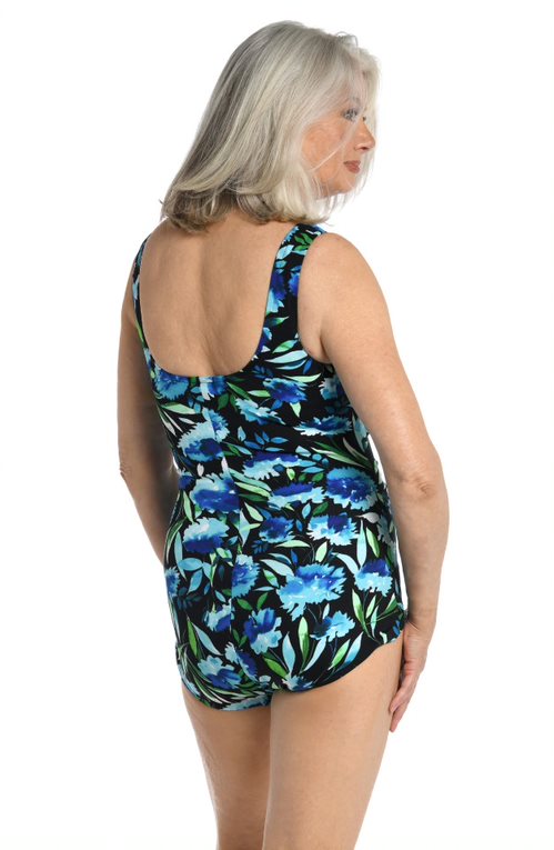 Maxine Of Hollywood Printed Spa Girl Leg Plus Size One Piece Swimsuit - Dandelion Fields - FINAL SALE!