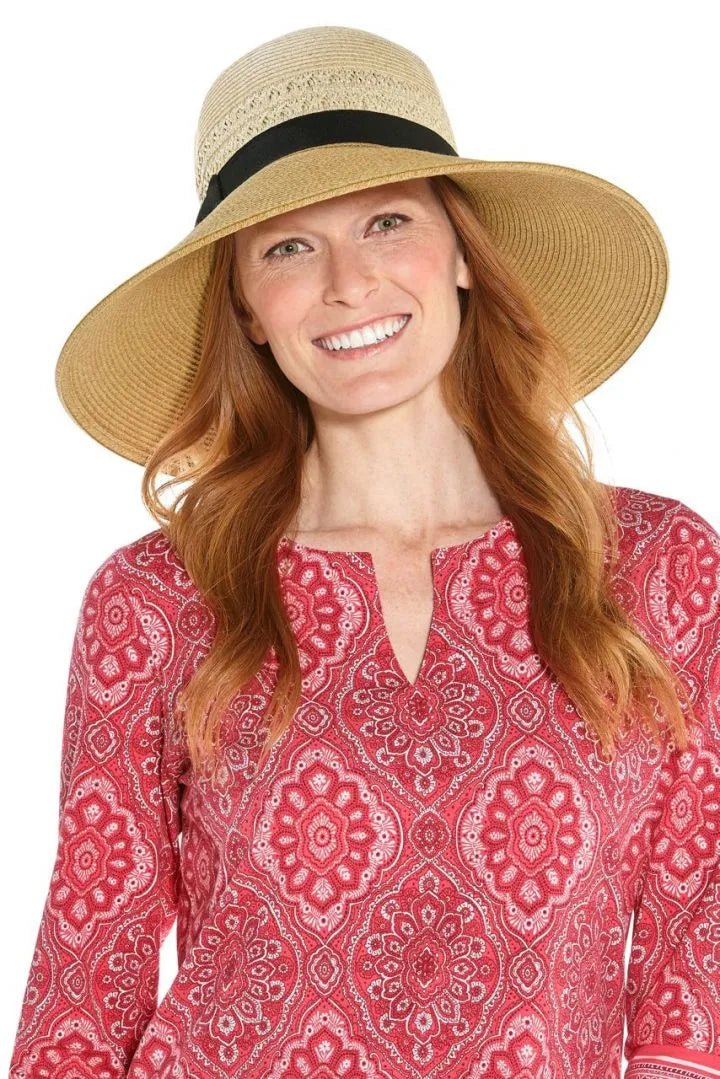 Coolibar Shannon Wide Brim Beach Hat UPF 50+ - Natural Colorblock